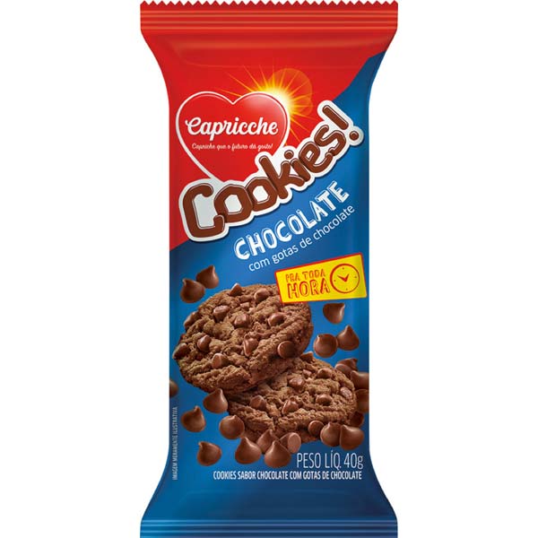 BISCOITO COOKIES CAPRICCHE 40G CHOCOLATE E GOTAS DE CHOCOLATE