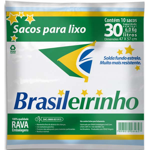 SACO PARA LIXO BRASILEIRINHO 30 L 24 X 10 UN
