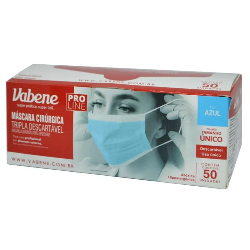 MASCARA VABENE TRIPLA COM ELASTICO 50UN AZUL